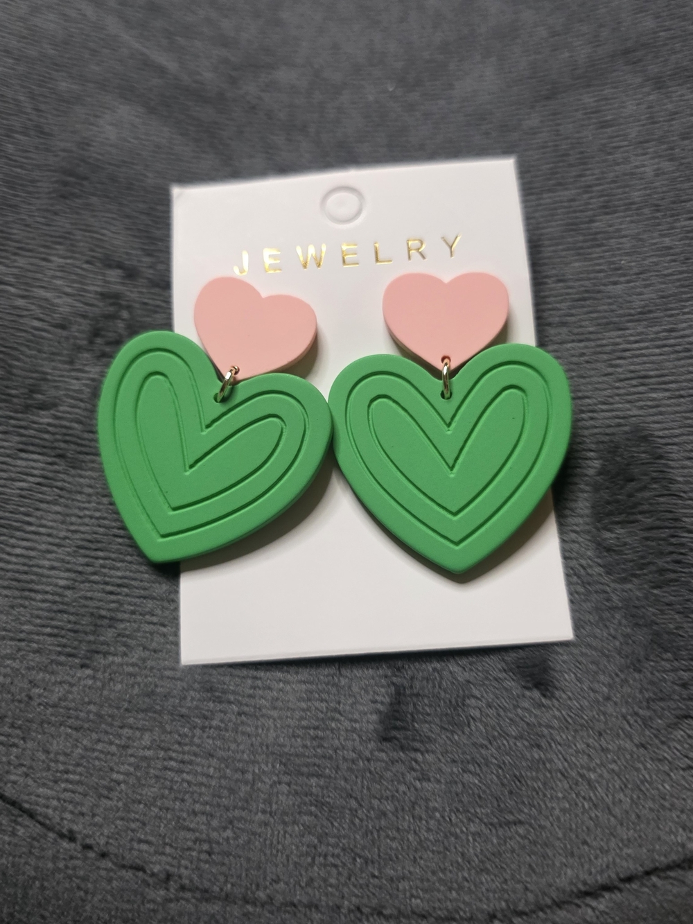 Pink and Green Heart Drop Earrings - Statement Women's Jewelry